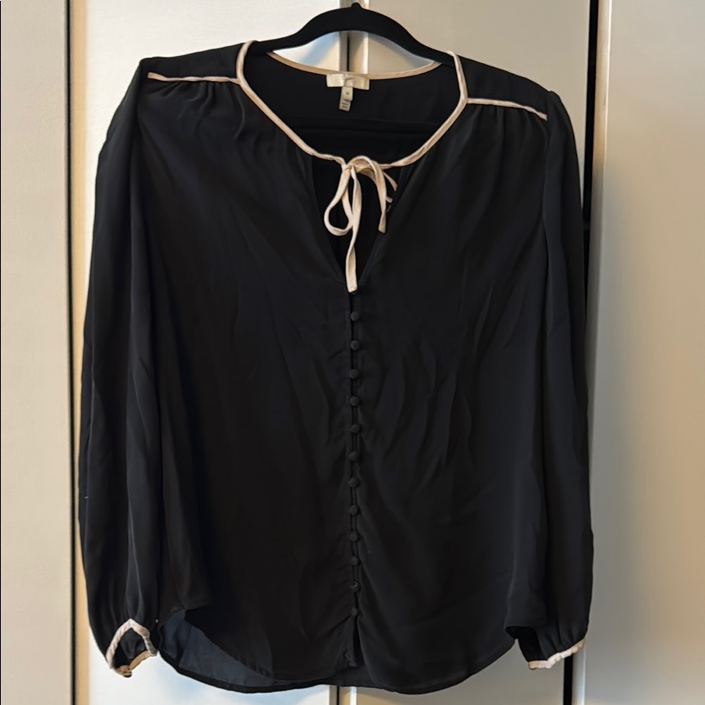 Joie Black Tie Front 3/4 Sleeve Blouse
